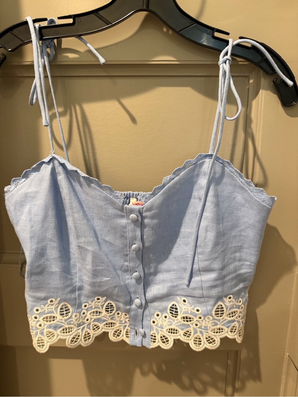 Astr the label Blue Lace-Trim Tie-Strap Crop Top & matching shorts